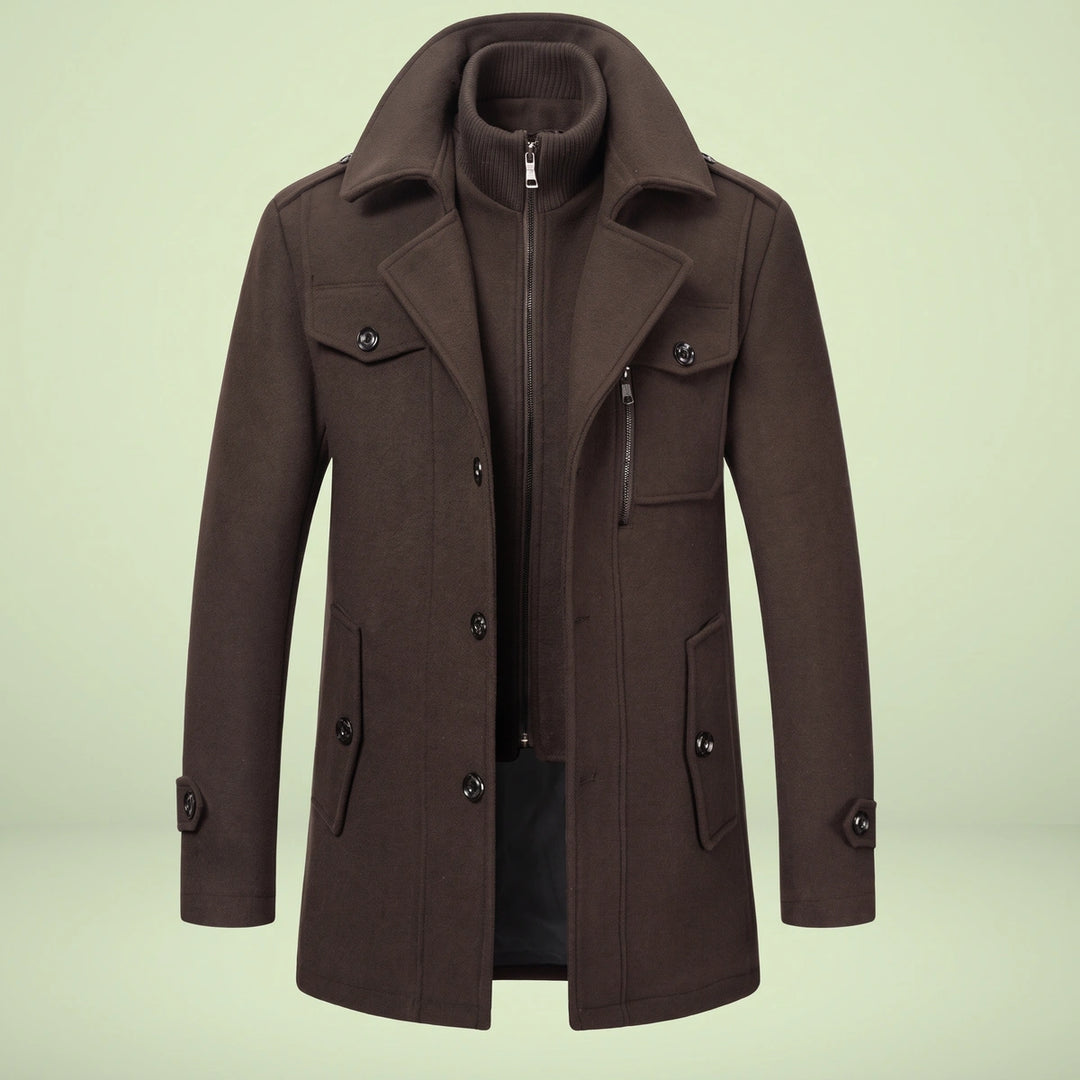 Norman Wool Blend Zip Bib Peacoat - Dark Brown