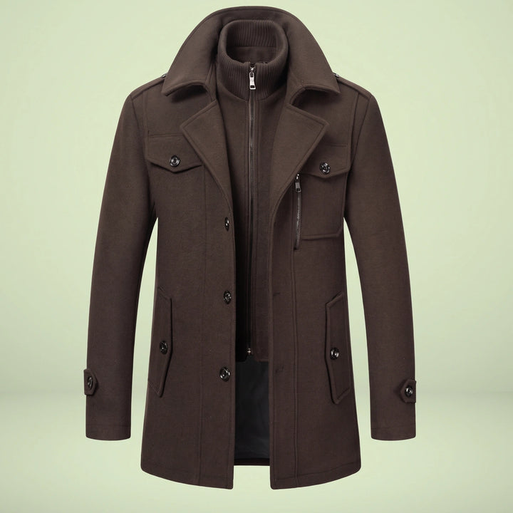 Norman Wool Blend Zip Bib Peacoat - Dark Brown