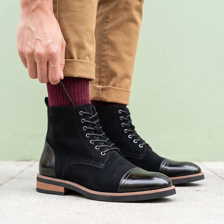 Octavian Cap Toe Two Tone Oxford Dress Boots - Black