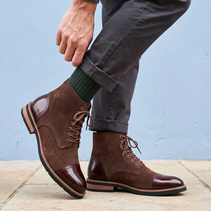 Octavian Cap Toe Two Tone Oxford Dress Boots - Brown