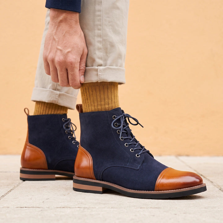 Octavian Cap Toe Two Tone Oxford Dress Boots - Navy