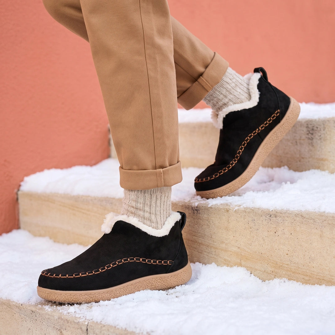 Odila Suede Fur Lined Moc Toe Winter Booties - Black