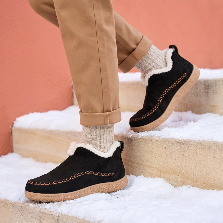 Odila Suede Fur Lined Moc Toe Winter Booties - Black