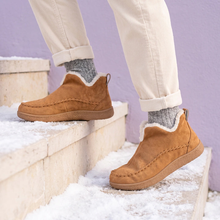 Odila Suede Fur Lined Moc Toe Winter Booties - Brown