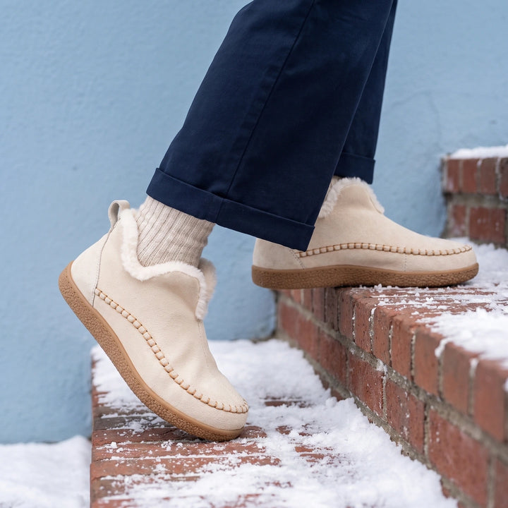 Odila Suede Fur Lined Moc Toe Winter Booties - Cream