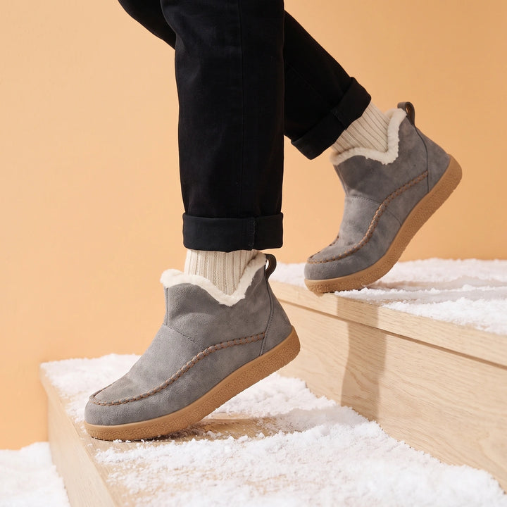 Odila Suede Fur Lined Moc Toe Winter Booties - Gray