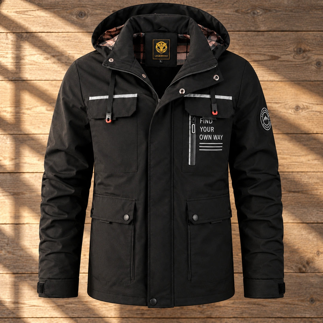 Ogden Plaid Lined Hooded Cargo Jacket - Black