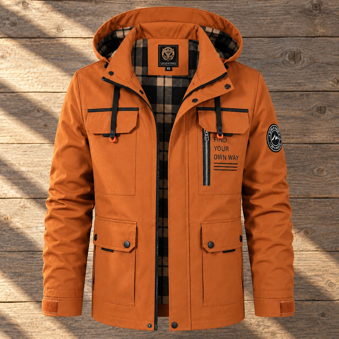Ogden Plaid Lined Hooded Cargo Jacket - Orange
