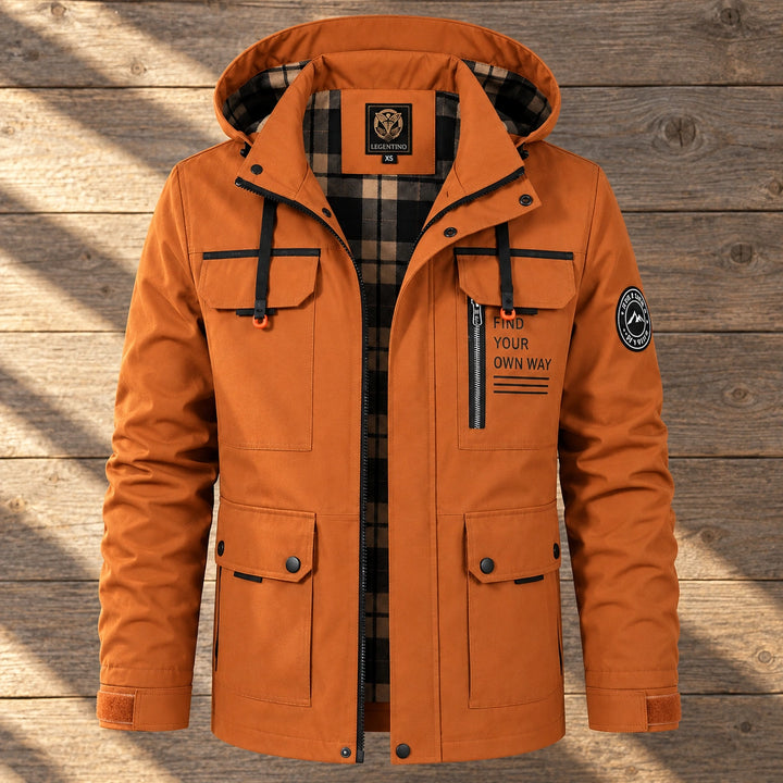 Ogden Plaid Lined Hooded Cargo Jacket - Orange