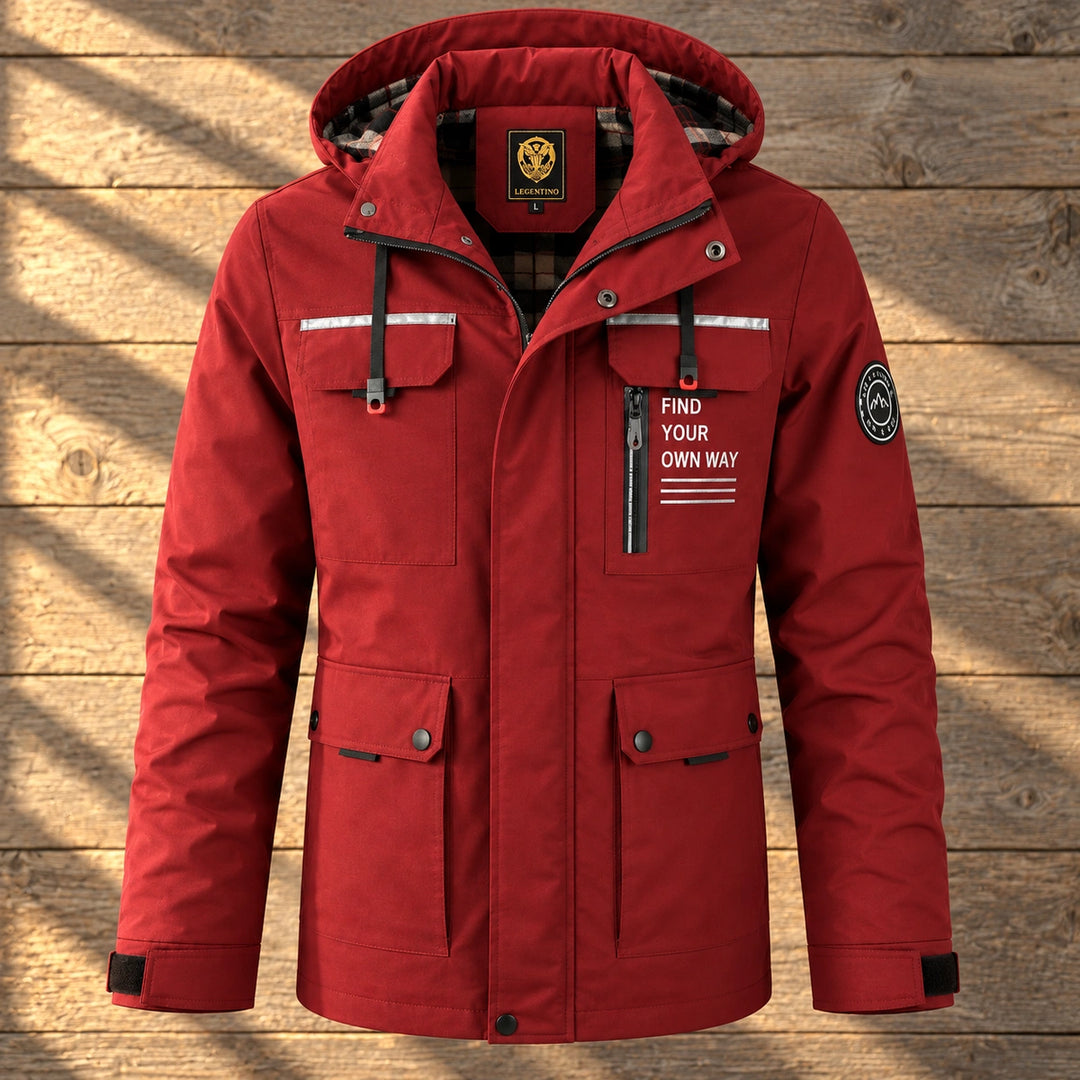 Ogden Plaid Lined Hooded Cargo Jacket - Red