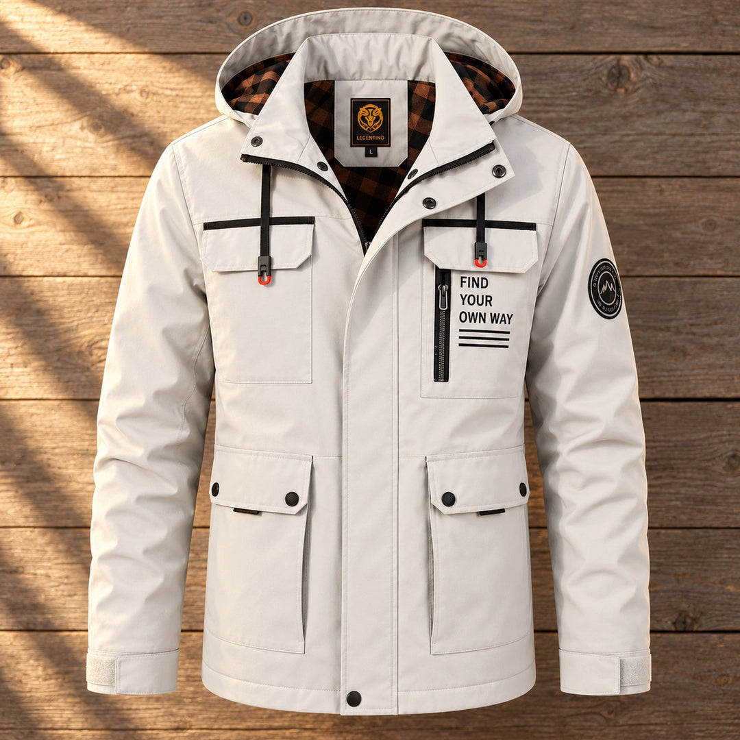 Ogden Plaid Lined Hooded Cargo Jacket - White