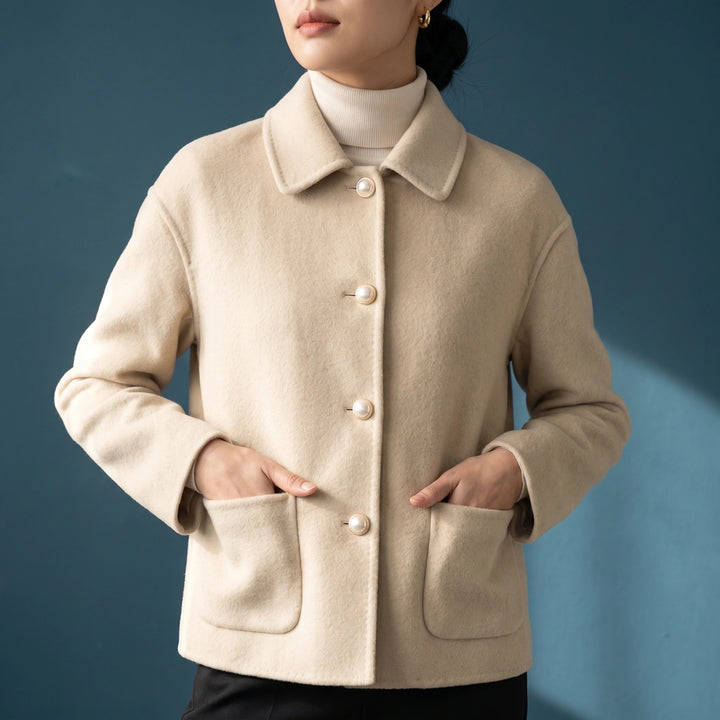 Ondina Pearl Button Cropped Cashmere Coat - Beige