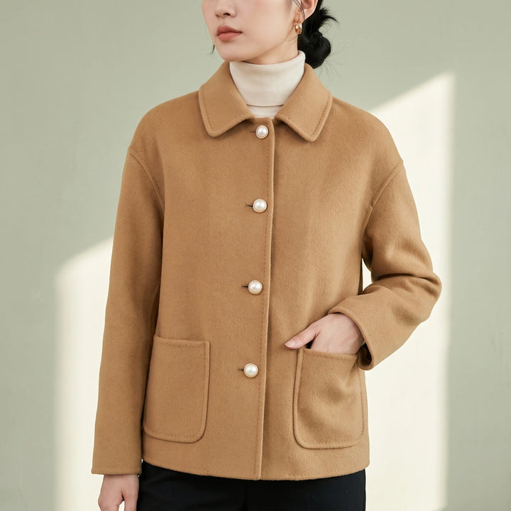 Ondina Pearl Button Cropped Cashmere Coat - Camel
