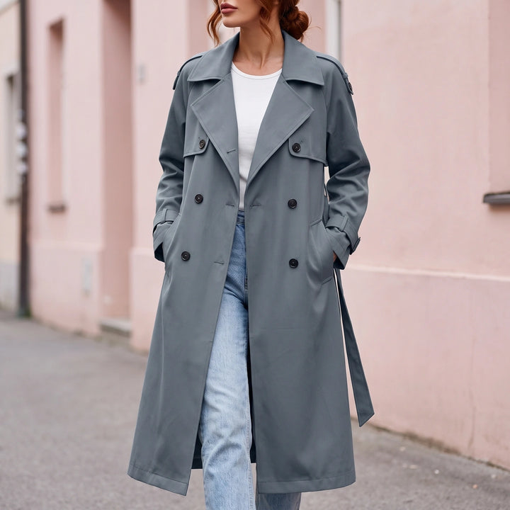 Oriana Double Breasted Longline Oversized Trench Coat - Gray