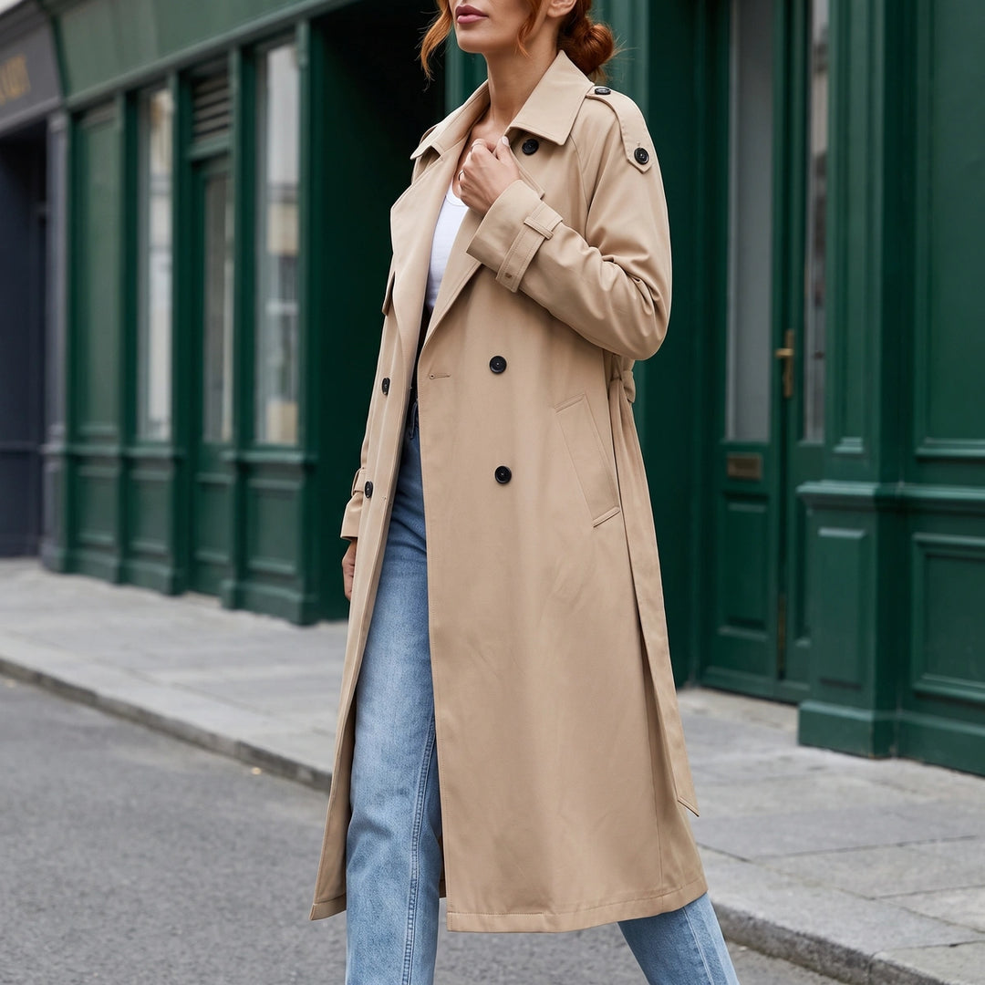 Oriana Double Breasted Longline Oversized Trench Coat - Khaki