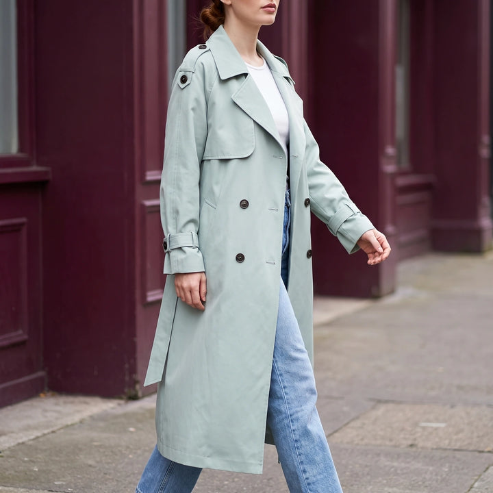 Oriana Double Breasted Longline Oversized Trench Coat - Light Blue