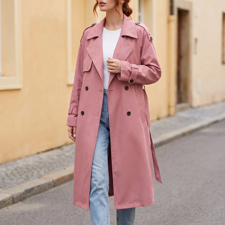 Oriana Double Breasted Longline Oversized Trench Coat - Pink