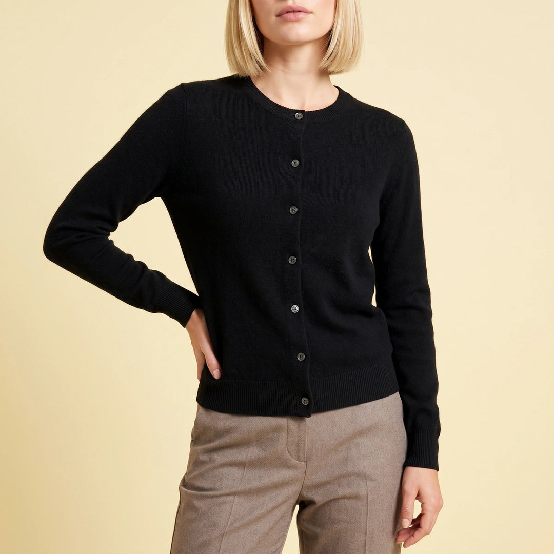 Orla Crew Neck Button Cardigan - Black