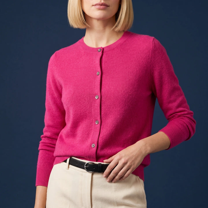 Orla Crew Neck Button Cardigan - Pink