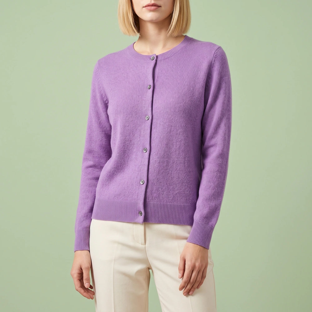 Orla Crew Neck Button Cardigan - Purple