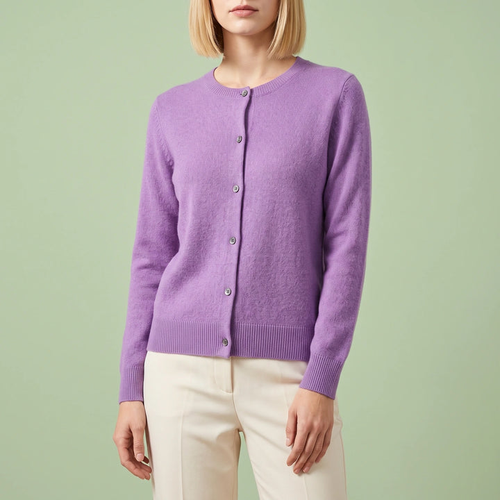 Orla Crew Neck Button Cardigan - Purple
