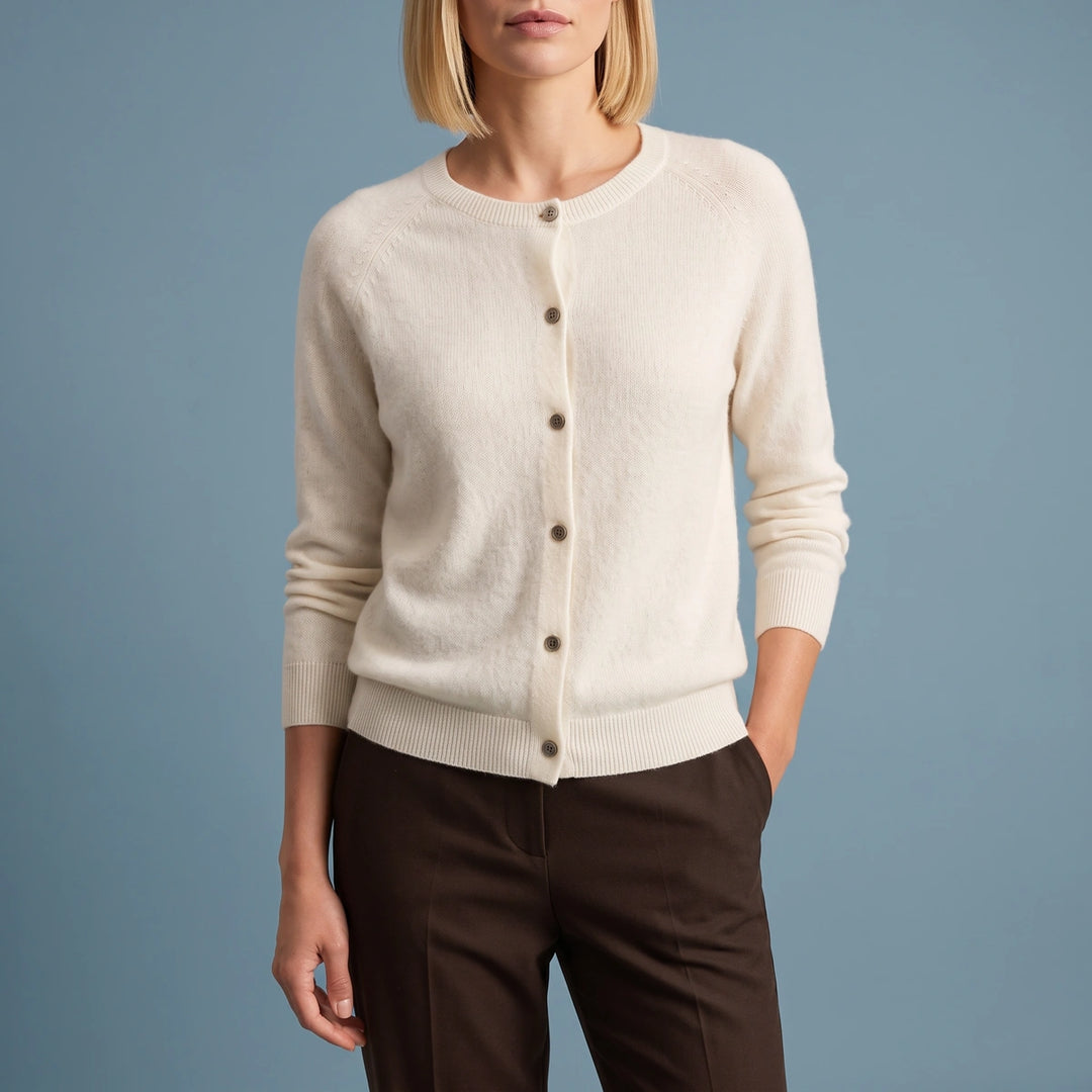 Orla Crew Neck Button Cardigan - White