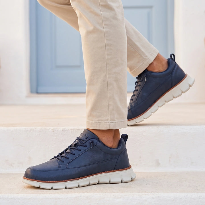 Orlando Leather Orthopedic Welt Stripe Sneakers - Blue