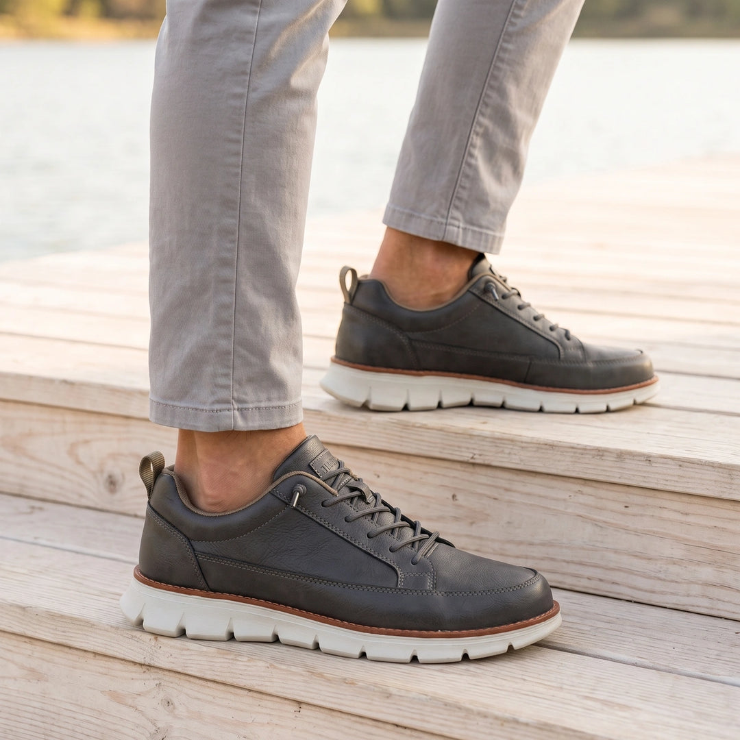 Orlando Leather Orthopedic Welt Stripe Sneakers - Charcoal