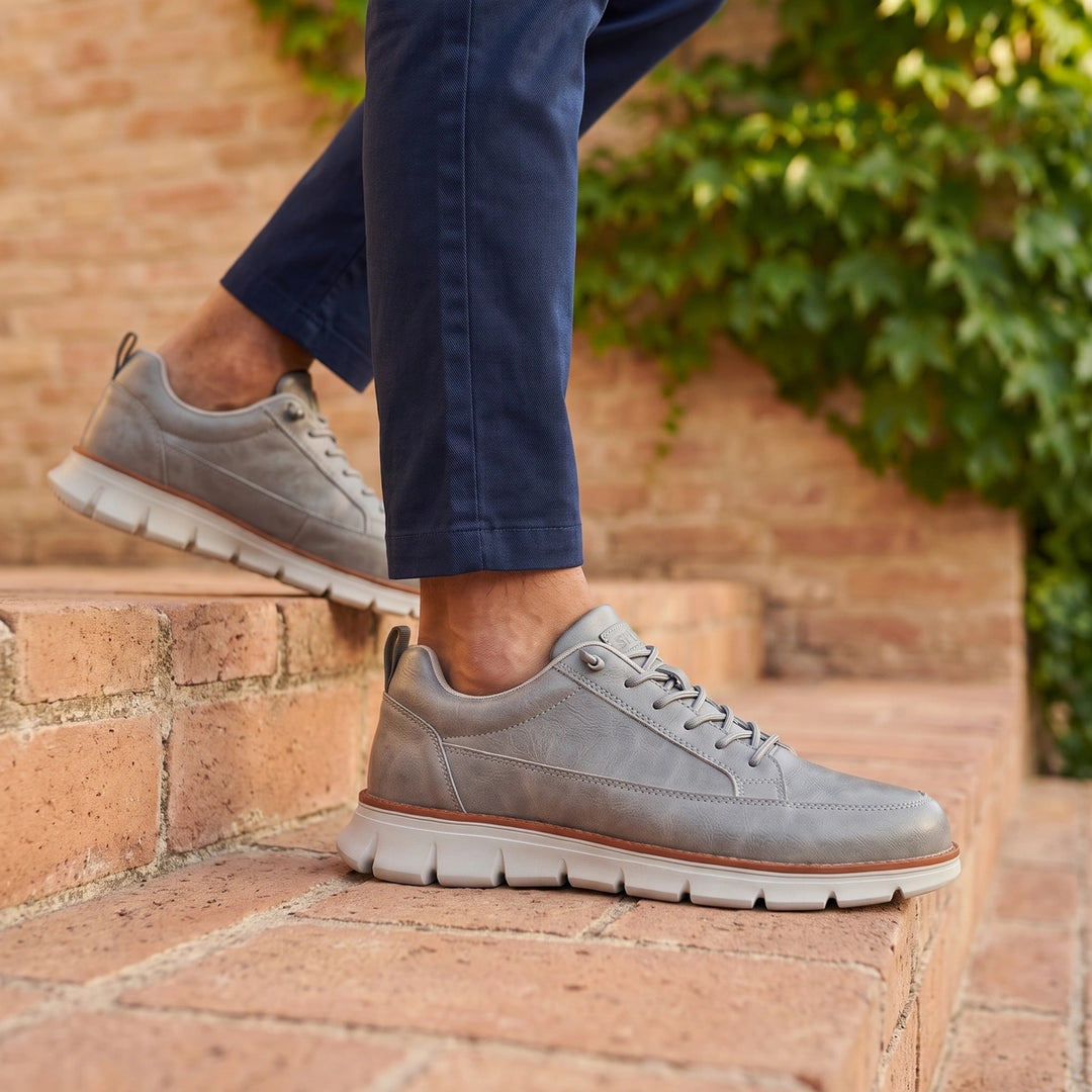 Orlando Leather Orthopedic Welt Stripe Sneakers - Gray