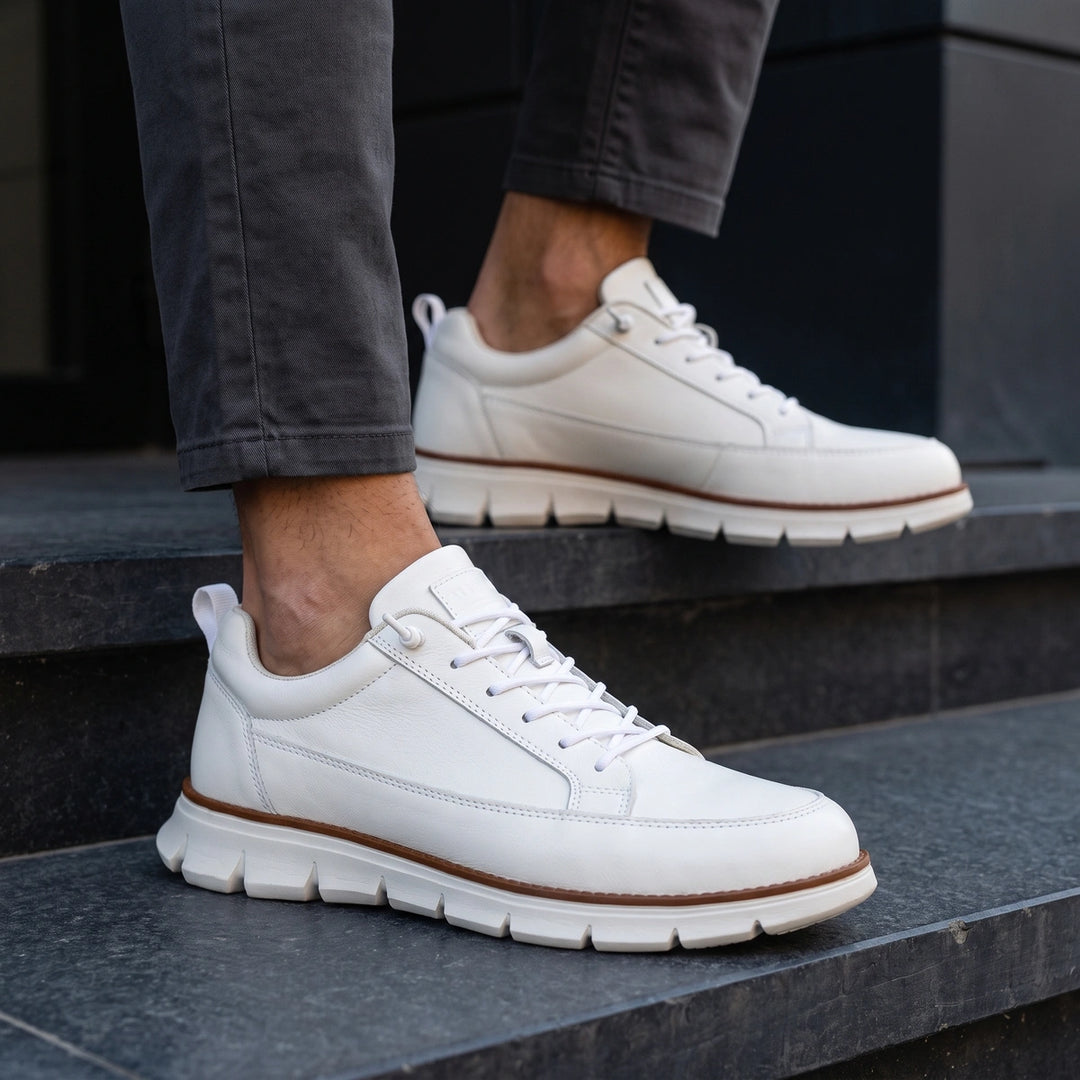 Orlando Leather Orthopedic Welt Stripe Sneakers - White