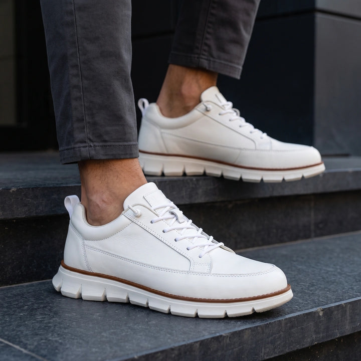 Orlando Leather Orthopedic Welt Stripe Sneakers - White