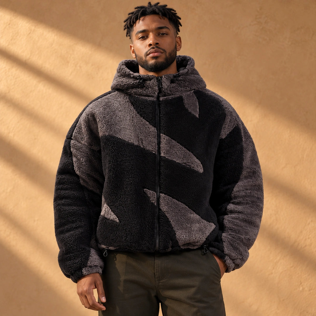 Orson Color Block Sherpa Zip Hooded Jacket - Black