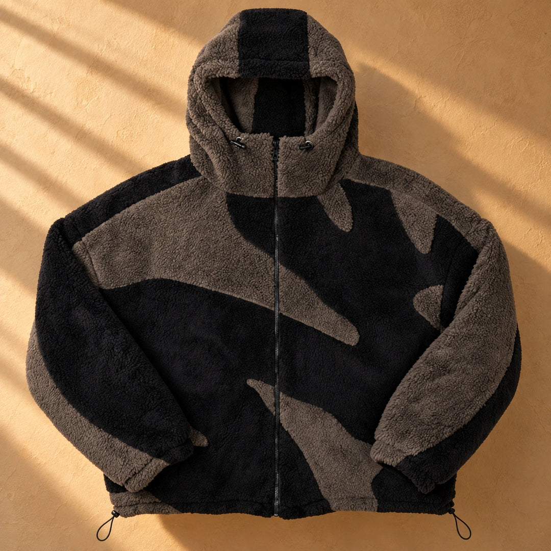 Orson Color Block Sherpa Zip Hooded Jacket - Black