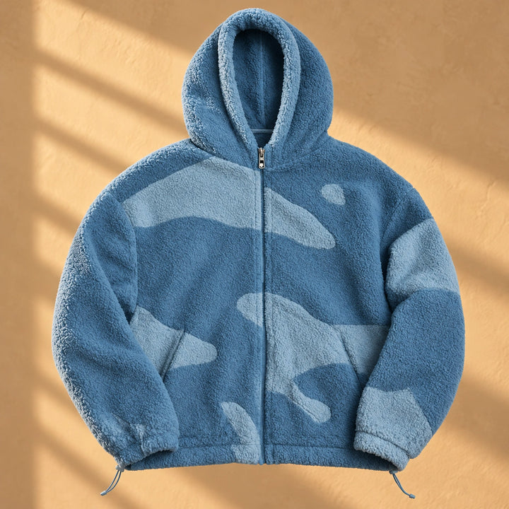 Orson Color Block Sherpa Zip Hooded Jacket - Blue