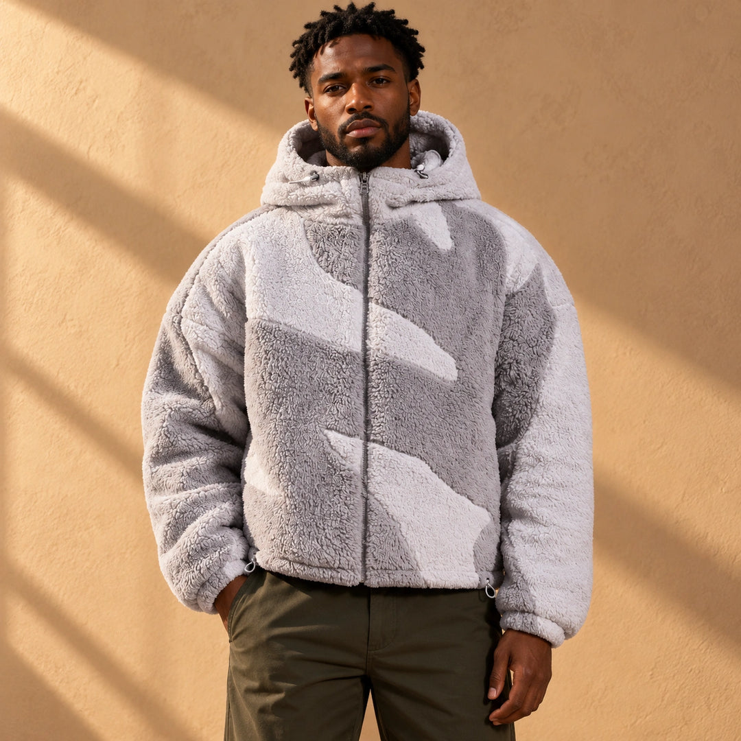 Orson Color Block Sherpa Zip Hooded Jacket - Gray