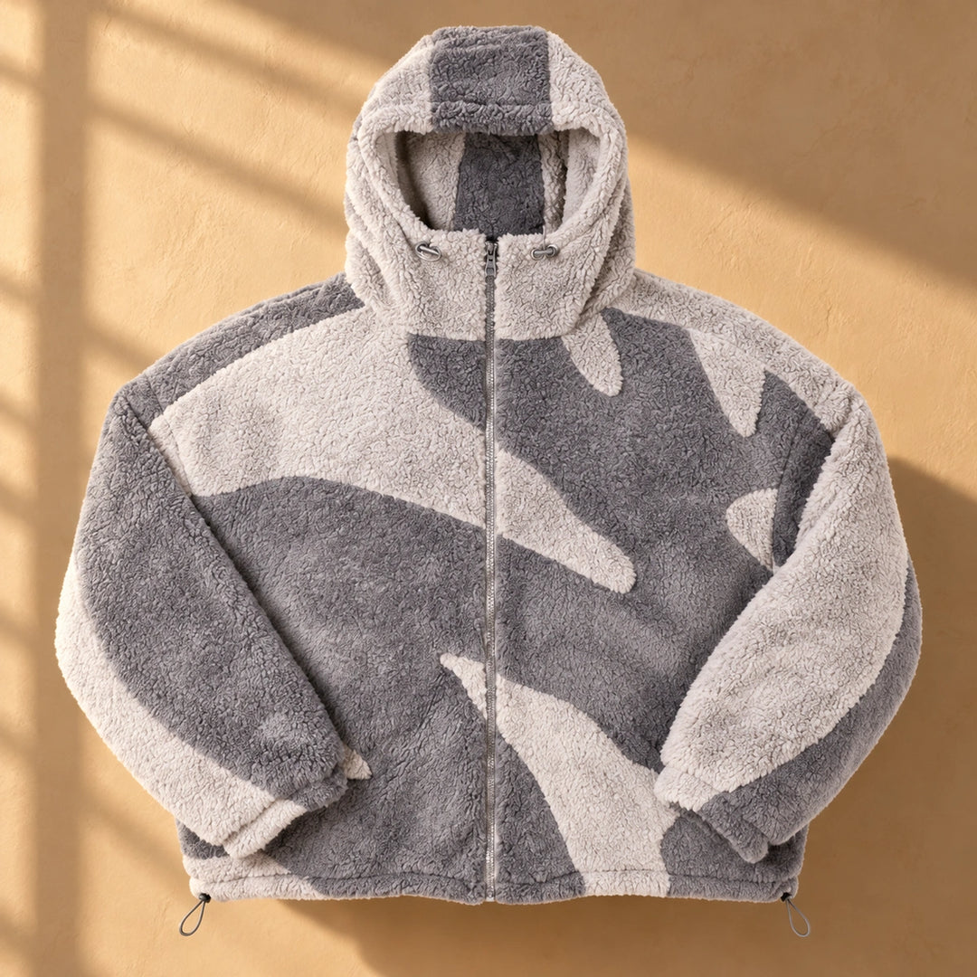 Orson Color Block Sherpa Zip Hooded Jacket - Gray