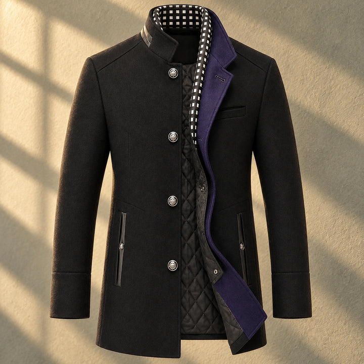 Osborne Wool Blend Stand Collar Car Coat - Black