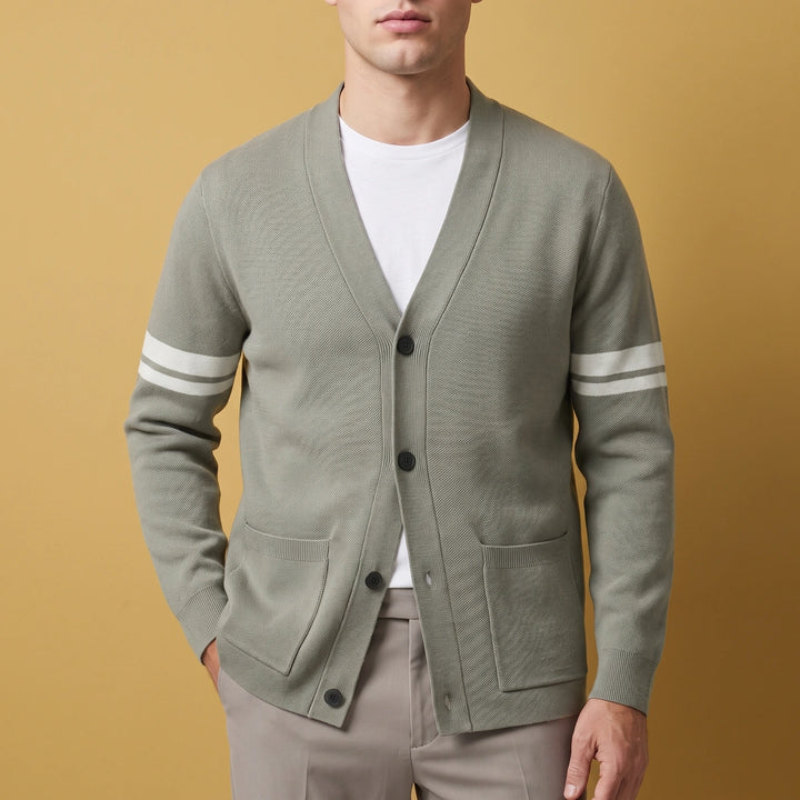 Oscar Striped Sleeve Knit Button Cardigan - Gray