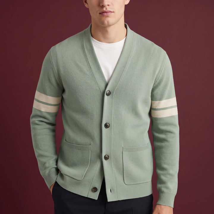 Oscar Striped Sleeve Knit Button Cardigan - Green