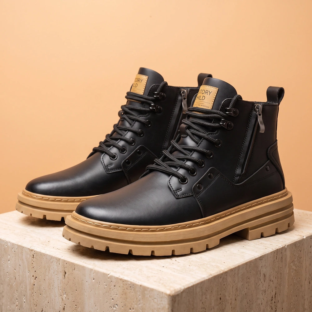 Osric Lug Sole Zip Ankle Boots - Black