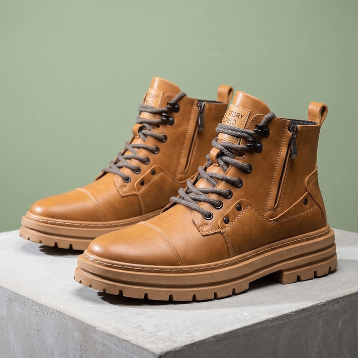 Osric Lug Sole Zip Ankle Boots - Tan