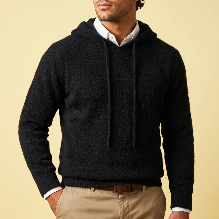 Oswin Soft Knit Pullover Hoodie - Black