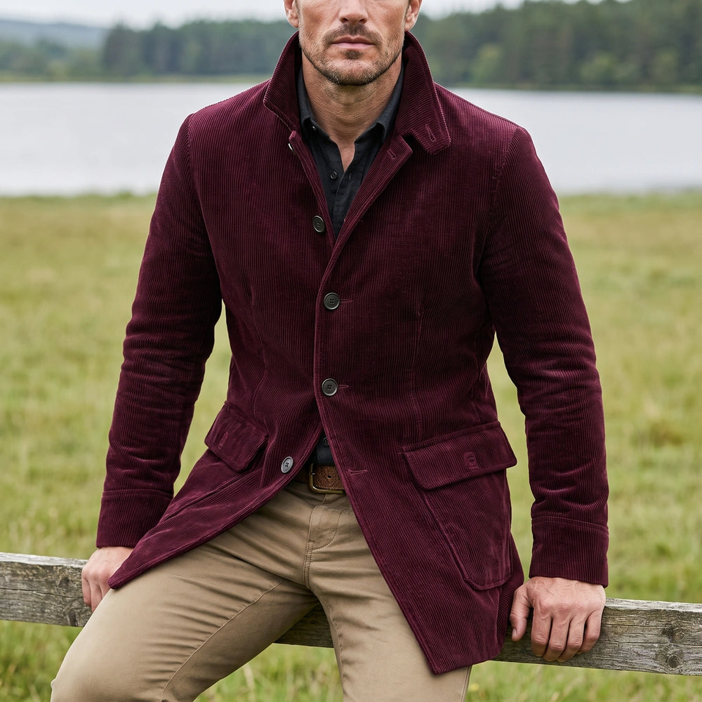 Percival Slim Fit Corduroy Coat - Wine