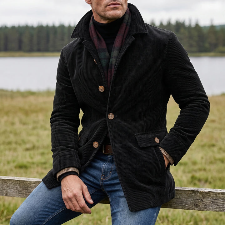 Percival Slim Fit Corduroy Coat - Black