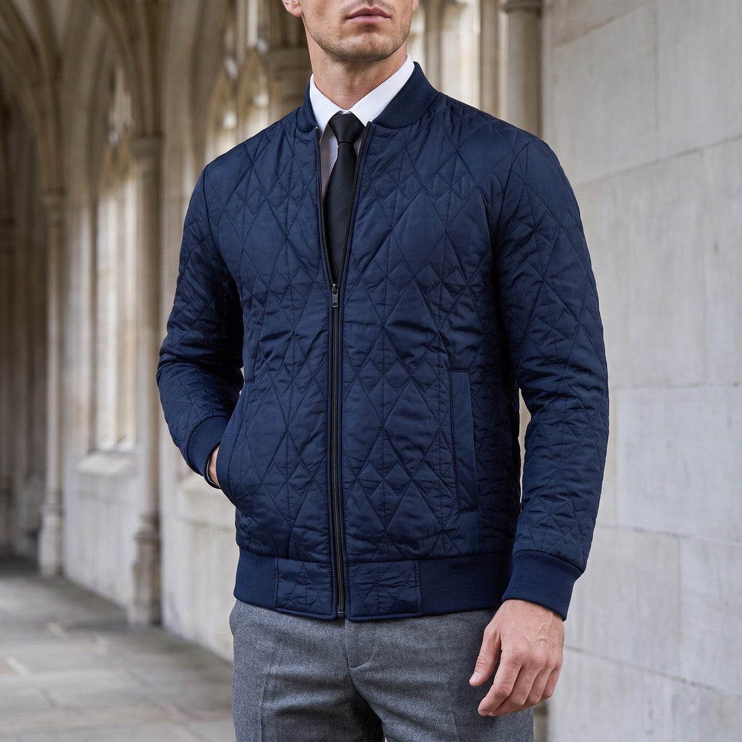 Peregrine Diamond Quilted Bomber Jacket - Navy