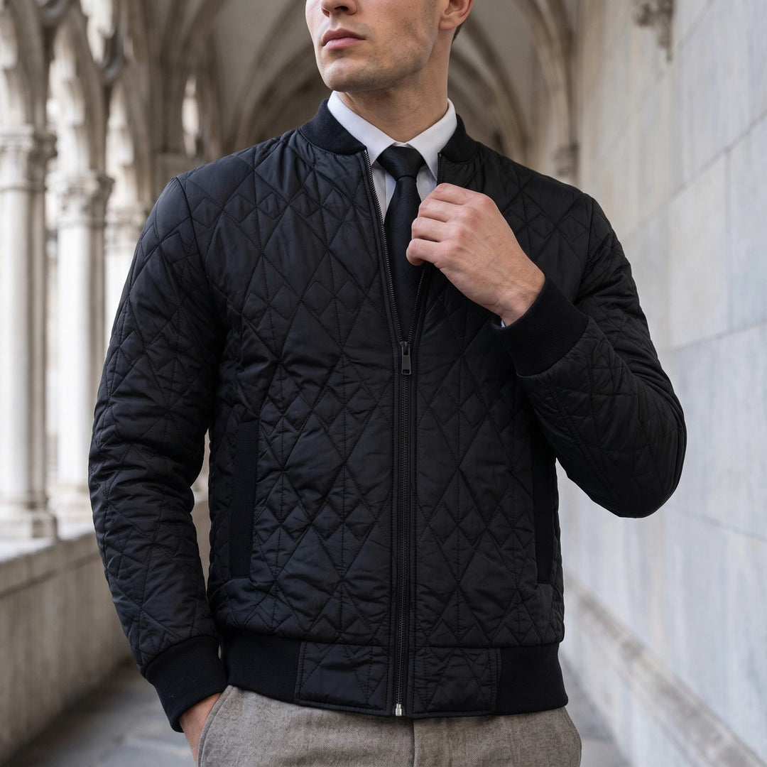 Peregrine Diamond Quilted Bomber Jacket - Black