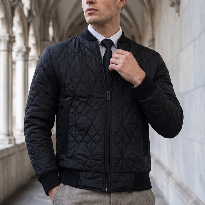 Peregrine Diamond Quilted Bomber Jacket - Black