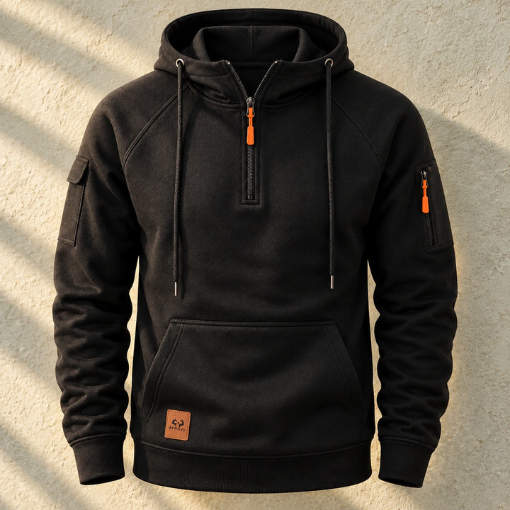 Perry Brushed Fleece Lined Half Zip Hoodie - Black