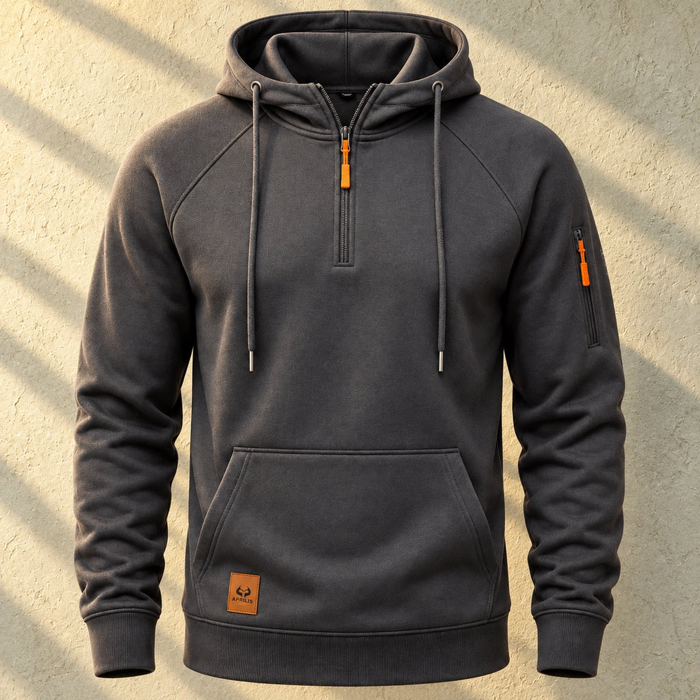 Perry Brushed Fleece Lined Half Zip Hoodie - Dark Grey