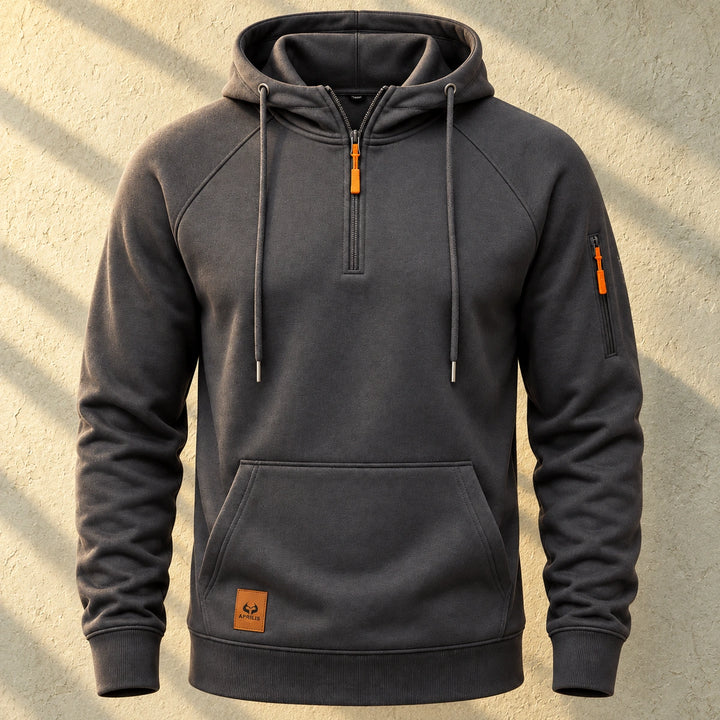 Perry Brushed Fleece Lined Half Zip Hoodie - Dark Grey